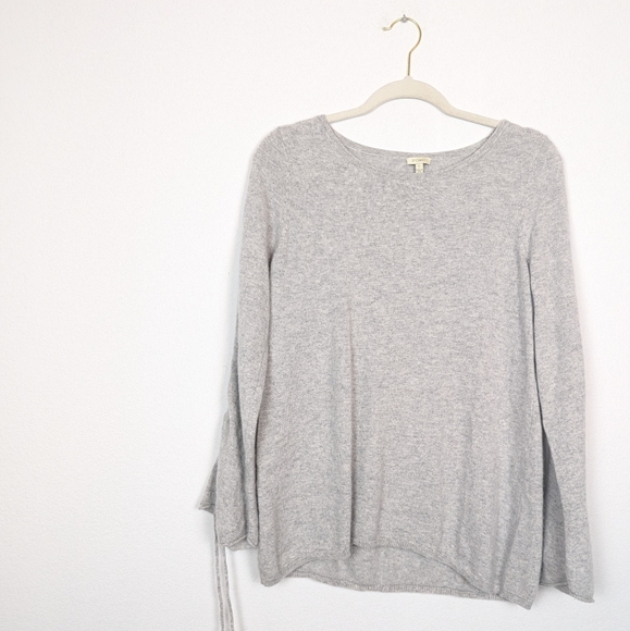 Project J Grey Tie Sleeve Crew Neck 100% Cashmere Sweater Size L - Picture 3 of 7